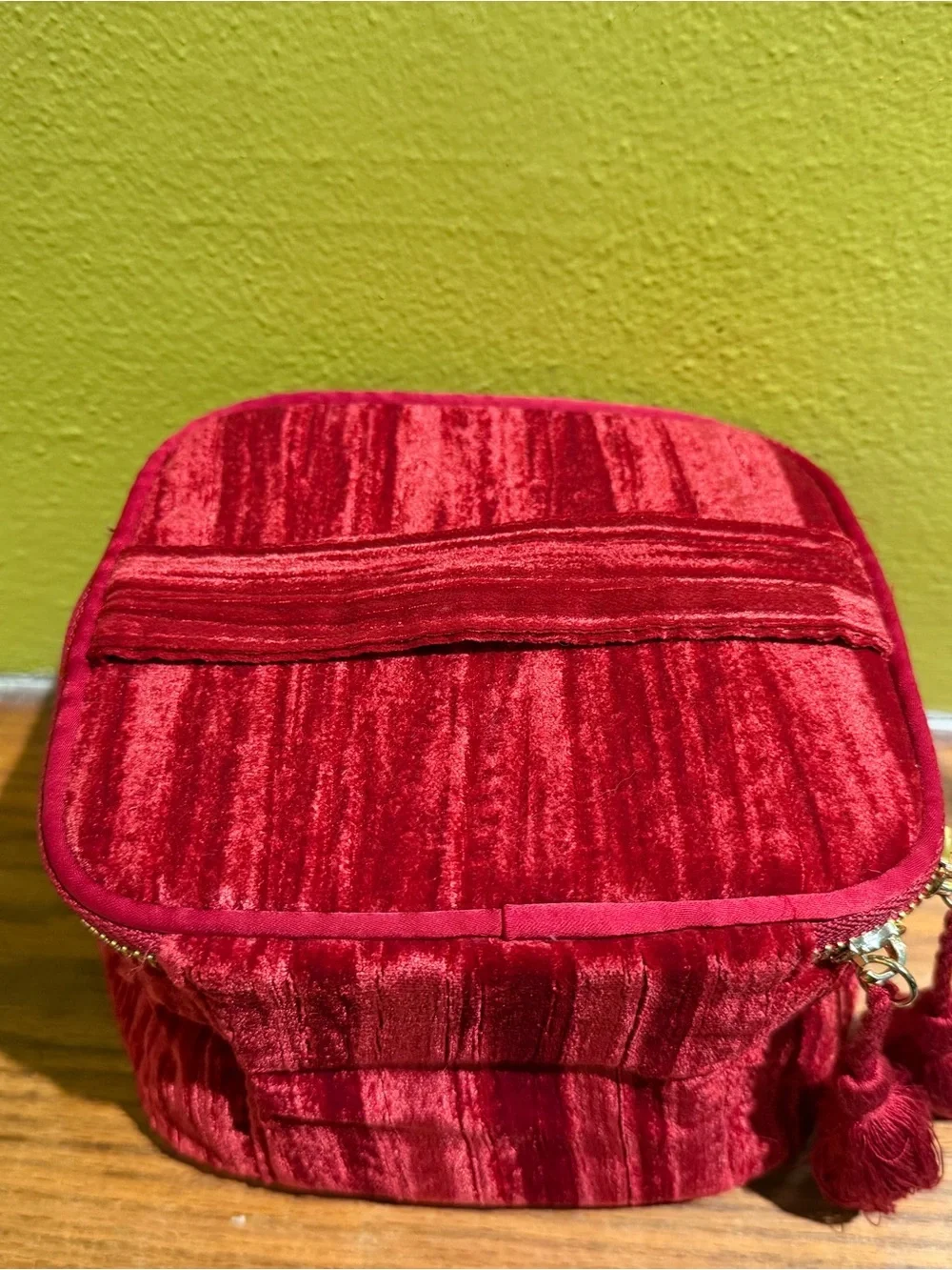 Sézane Red Velvet Zip Cosmetic Pouch